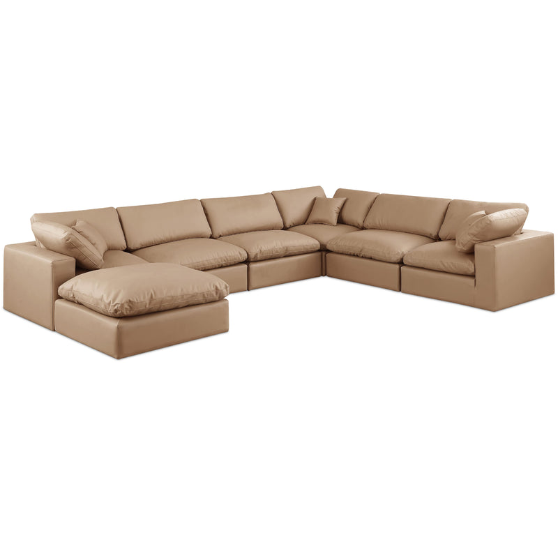 Meridian Comfy Tan Vegan Leather Modular Sectional IMAGE 1