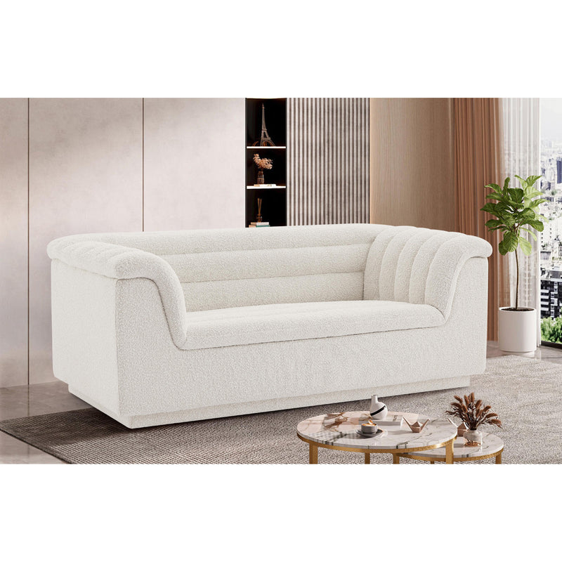 Meridian Cascade Cream Boucle Fabric Loveseat IMAGE 2