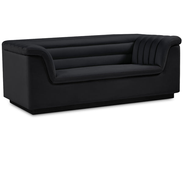 Meridian Cascade Black Velvet Fabric Loveseat IMAGE 1