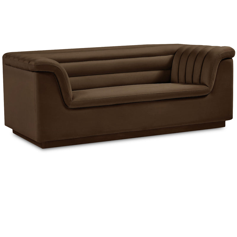 Meridian Cascade Brown Velvet Fabric Loveseat IMAGE 1