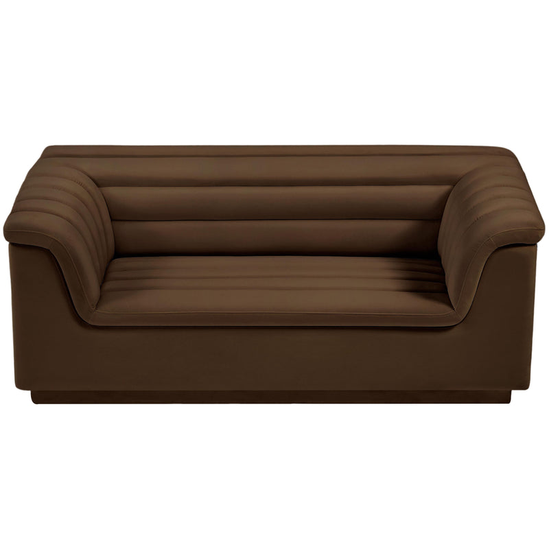 Meridian Cascade Brown Velvet Fabric Loveseat IMAGE 6