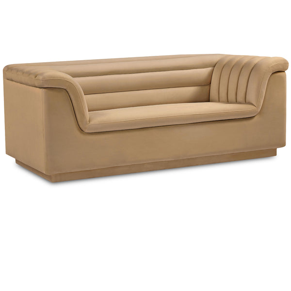 Meridian Cascade Camel Velvet Fabric Loveseat IMAGE 1