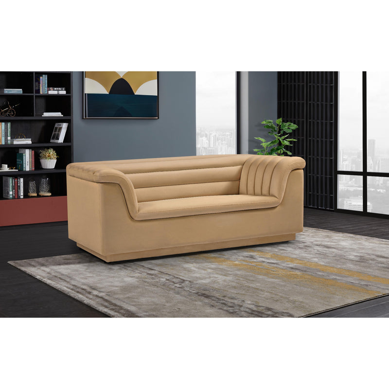 Meridian Cascade Camel Velvet Fabric Loveseat IMAGE 2