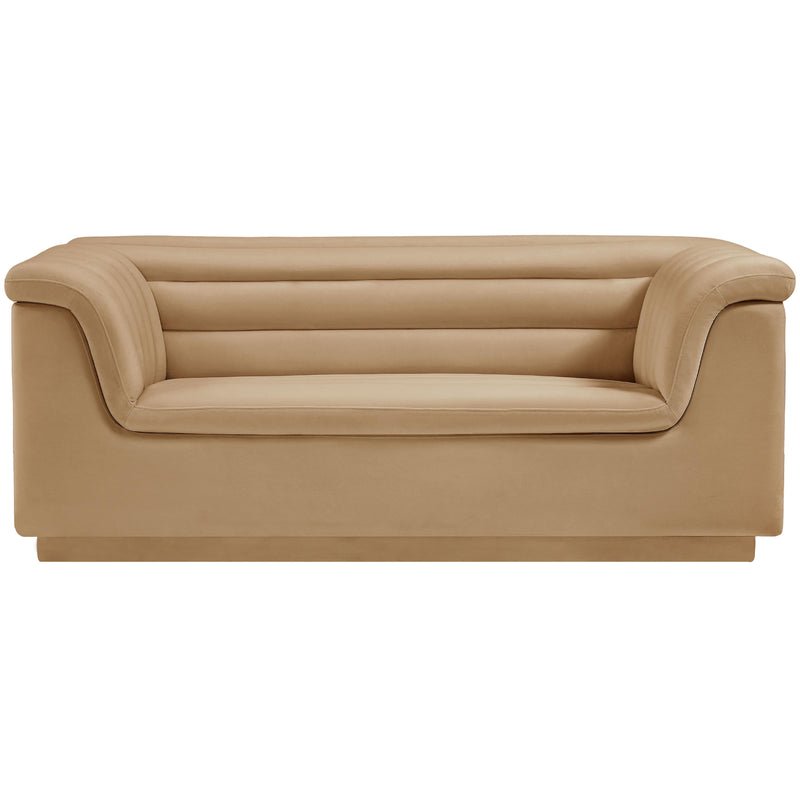 Meridian Cascade Camel Velvet Fabric Loveseat IMAGE 5