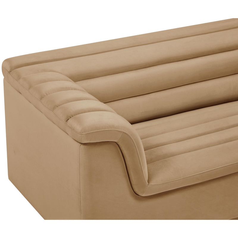 Meridian Cascade Camel Velvet Fabric Loveseat IMAGE 9