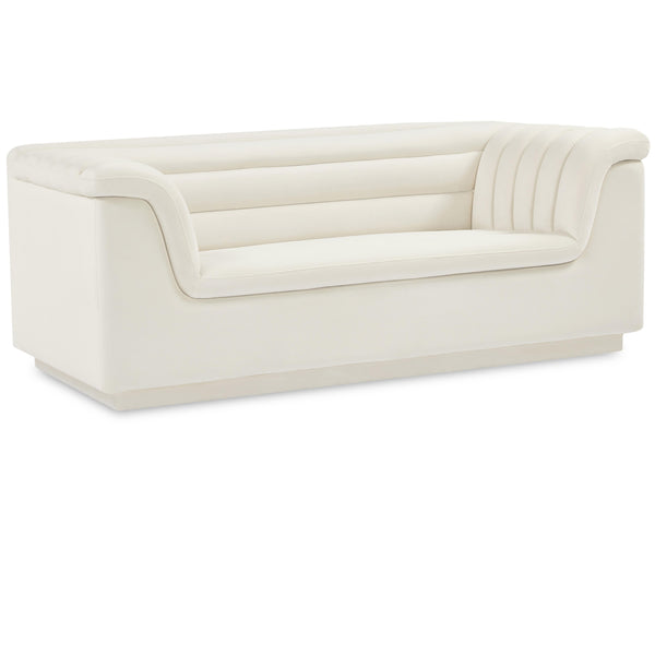 Meridian Cascade Cream Velvet Fabric Loveseat IMAGE 1