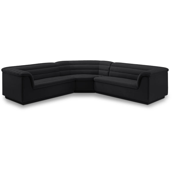 Meridian Cascade Black Velvet Fabric Modular Sectional IMAGE 1