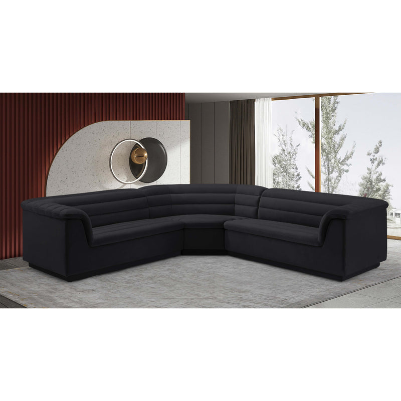 Meridian Cascade Black Velvet Fabric Modular Sectional IMAGE 2