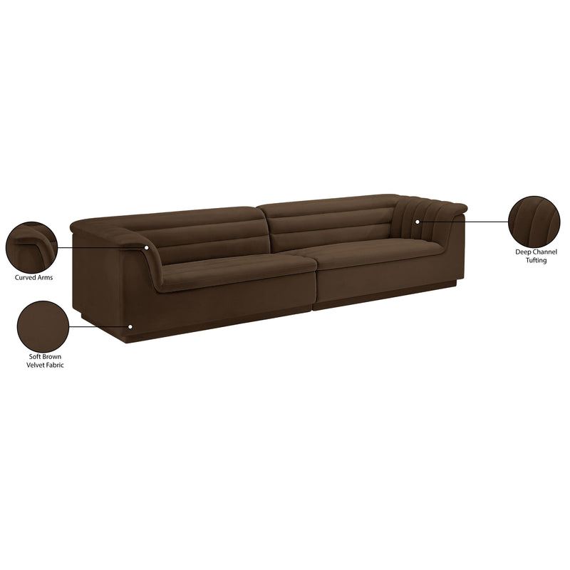 Meridian Cascade Brown Velvet Fabric Modular Sofa IMAGE 11