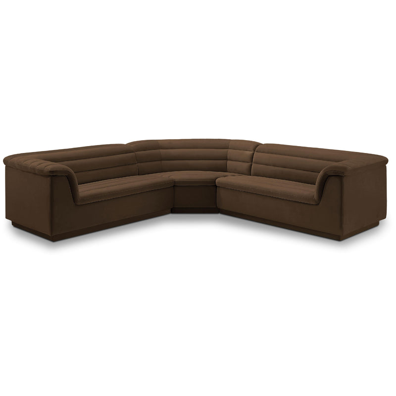 Meridian Cascade Brown Velvet Fabric Modular Sectional IMAGE 1