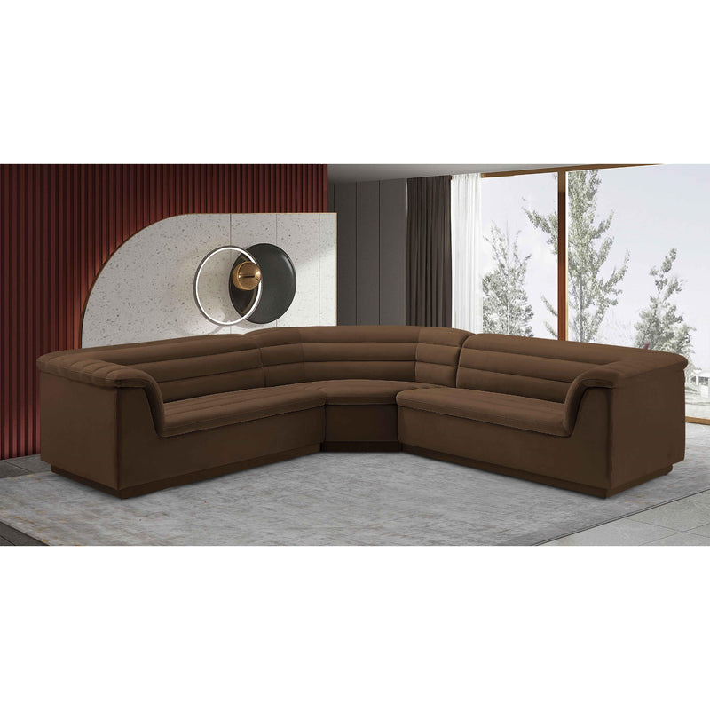 Meridian Cascade Brown Velvet Fabric Modular Sectional IMAGE 2