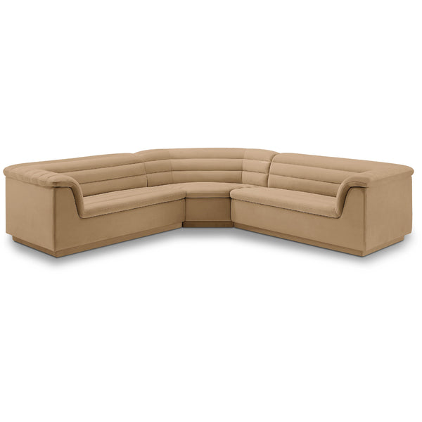 Meridian Cascade Camel Velvet Fabric Modular Sectional IMAGE 1