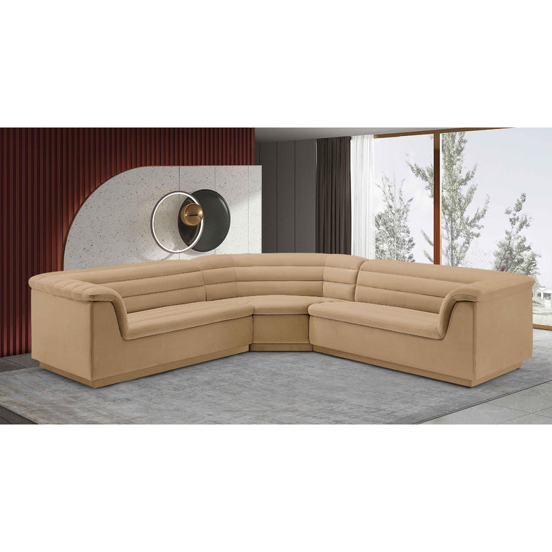 Meridian Cascade Camel Velvet Fabric Modular Sectional IMAGE 2