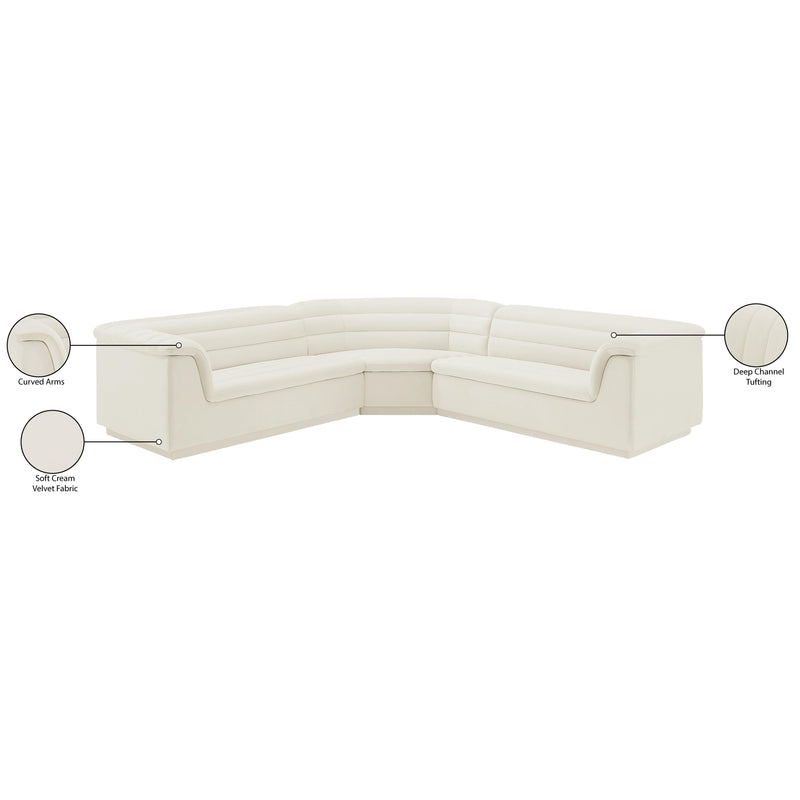 Meridian Cascade Cream Velvet Fabric Modular Sectional IMAGE 14