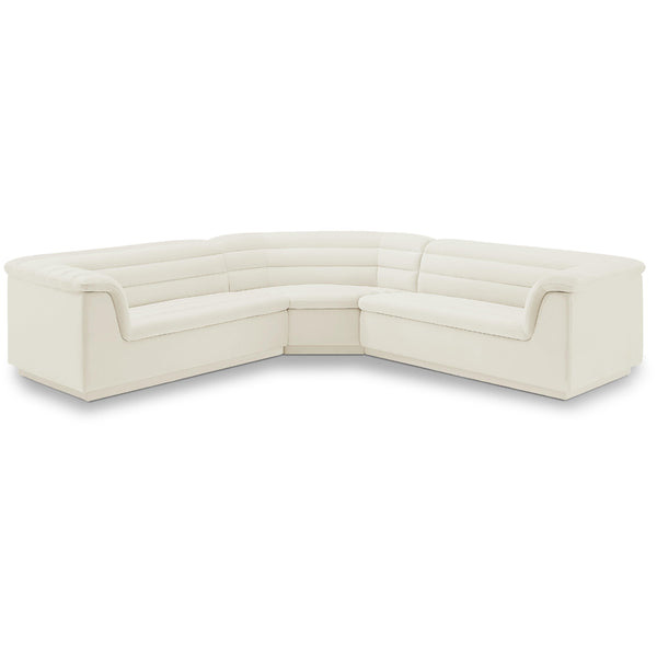 Meridian Cascade Cream Velvet Fabric Modular Sectional IMAGE 1