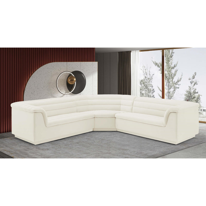 Meridian Cascade Cream Velvet Fabric Modular Sectional IMAGE 2