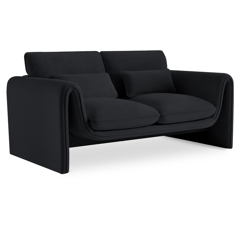 Meridian Sloan Black Velvet Fabric Loveseat IMAGE 1