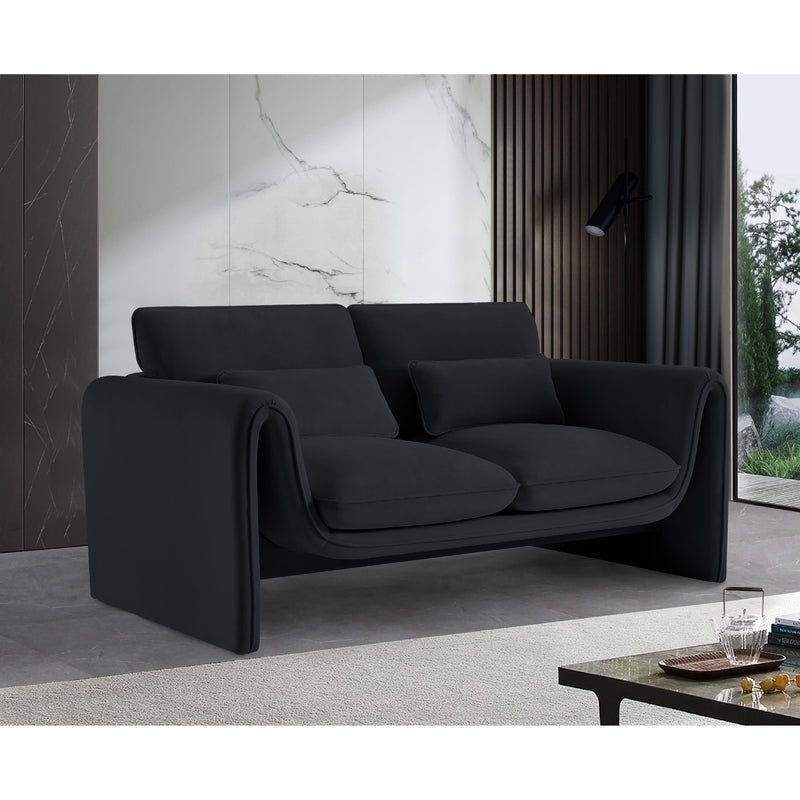 Meridian Sloan Black Velvet Fabric Loveseat IMAGE 2