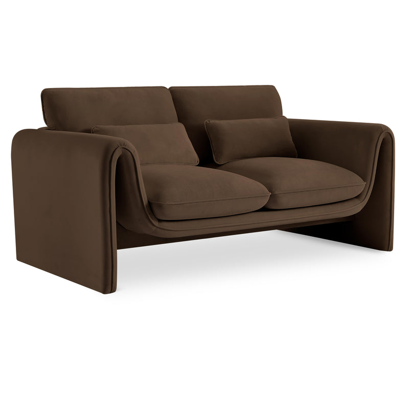 Meridian Sloan Brown Velvet Fabric Loveseat IMAGE 1