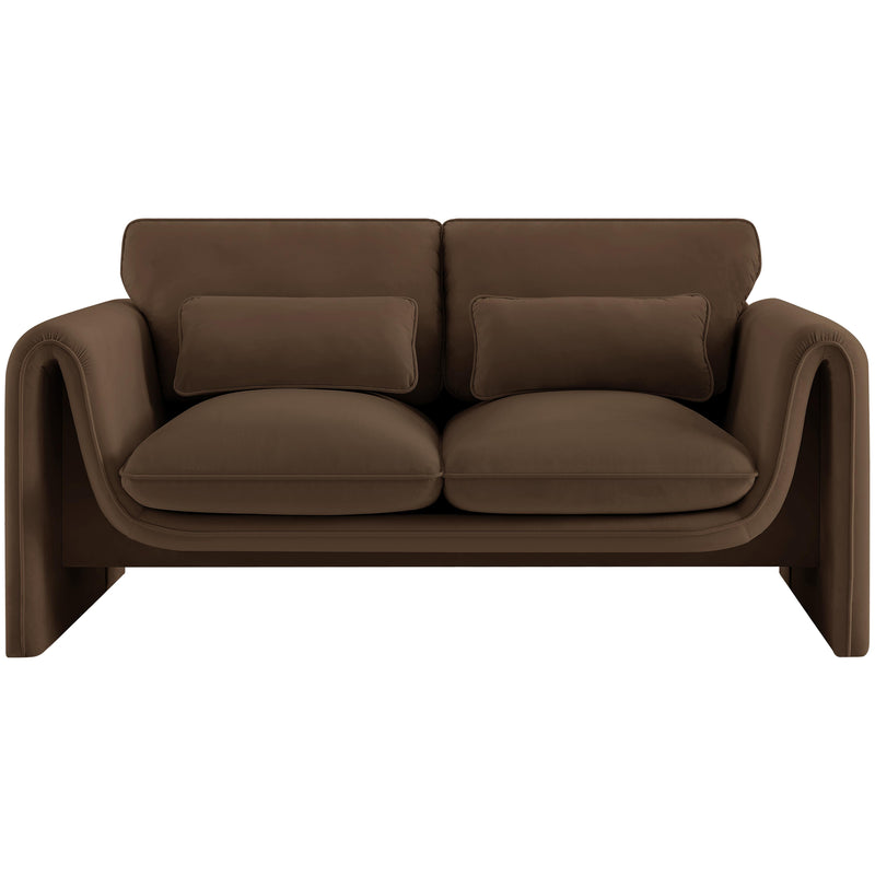 Meridian Sloan Brown Velvet Fabric Loveseat IMAGE 4