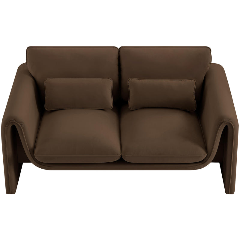 Meridian Sloan Brown Velvet Fabric Loveseat IMAGE 5