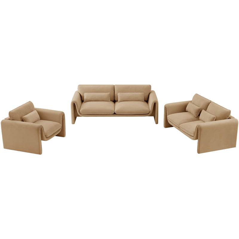 Meridian Sloan Camel Velvet Fabric Loveseat IMAGE 13