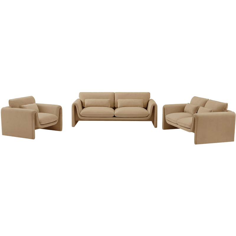 Meridian Sloan Camel Velvet Fabric Loveseat IMAGE 14