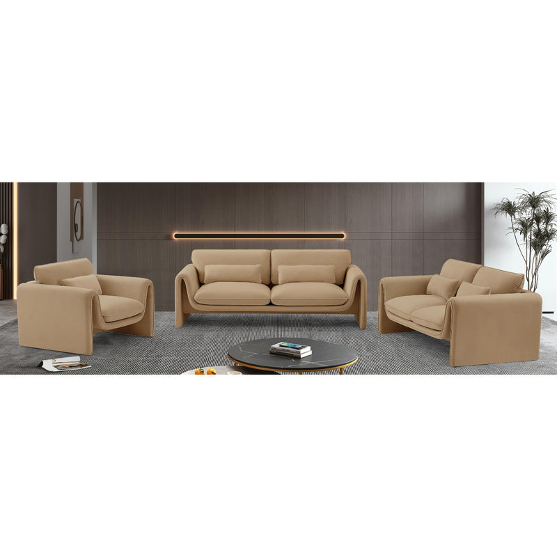 Meridian Sloan Camel Velvet Fabric Loveseat IMAGE 15