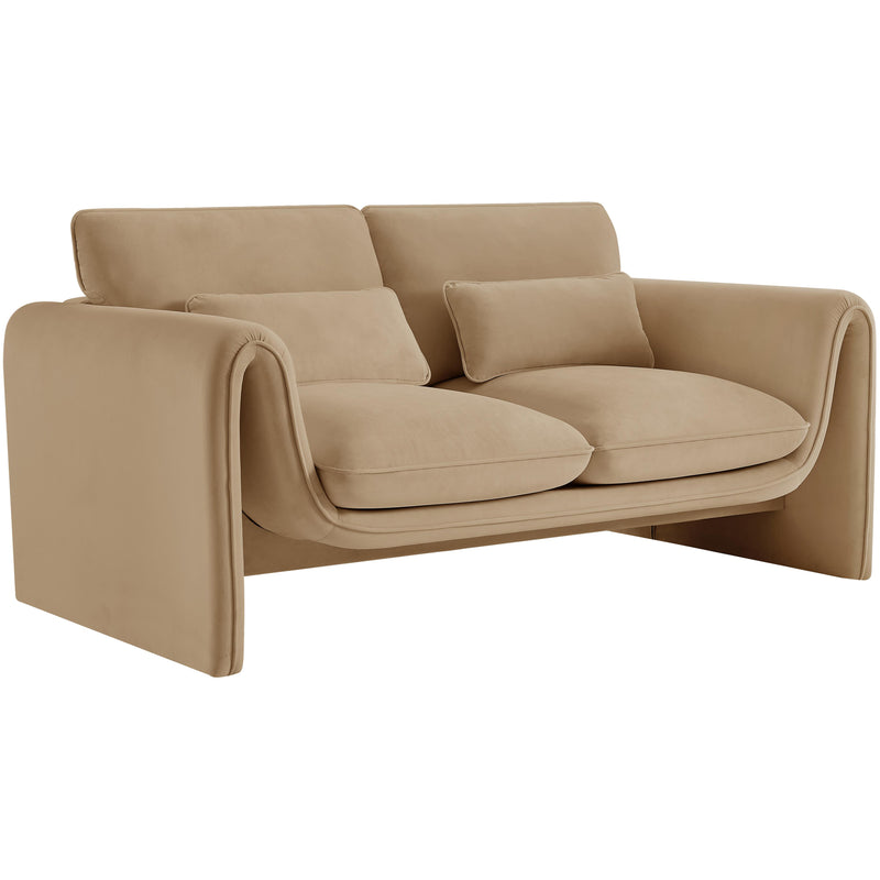 Meridian Sloan Camel Velvet Fabric Loveseat IMAGE 16