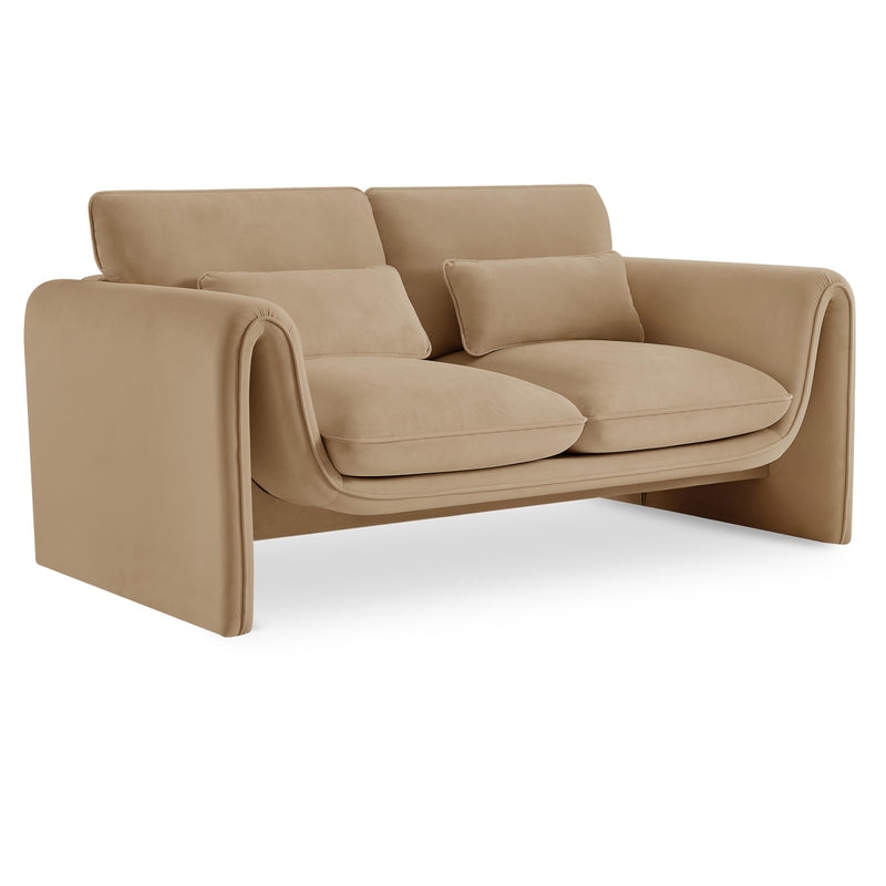 Meridian Sloan Camel Velvet Fabric Loveseat IMAGE 1