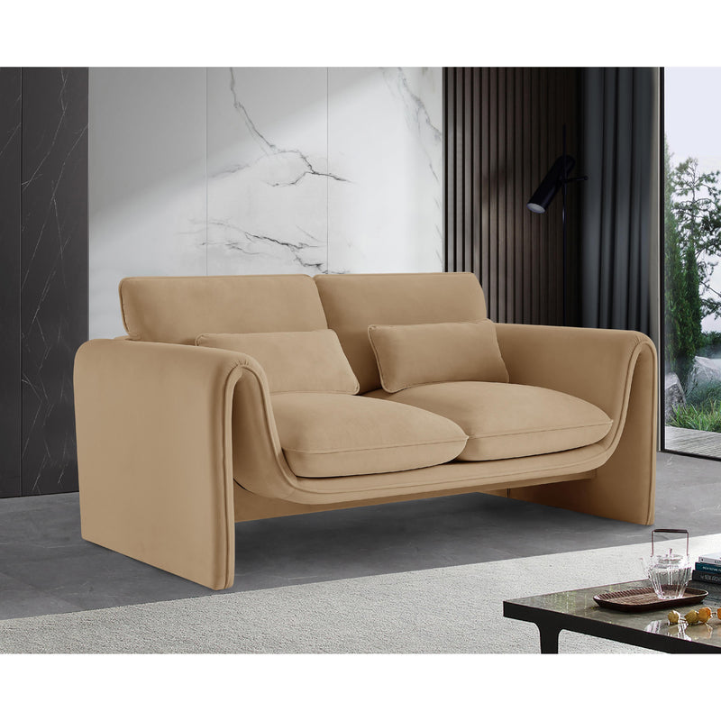 Meridian Sloan Camel Velvet Fabric Loveseat IMAGE 2