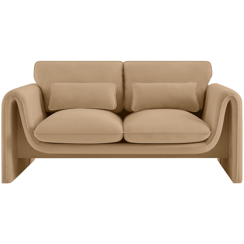 Meridian Sloan Camel Velvet Fabric Loveseat IMAGE 4