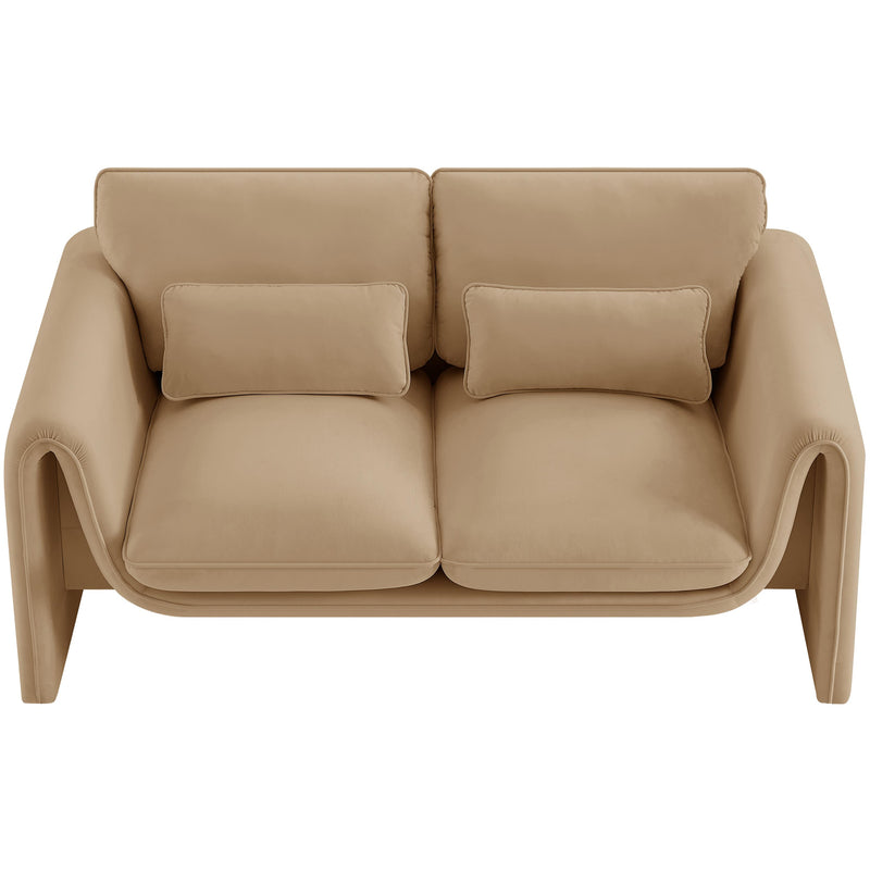 Meridian Sloan Camel Velvet Fabric Loveseat IMAGE 5