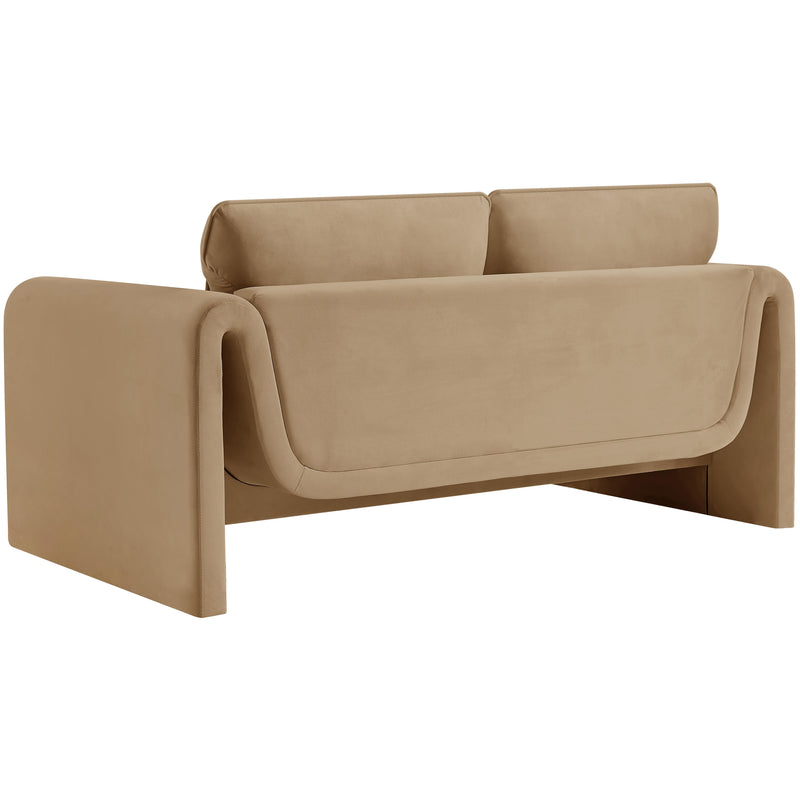 Meridian Sloan Camel Velvet Fabric Loveseat IMAGE 7