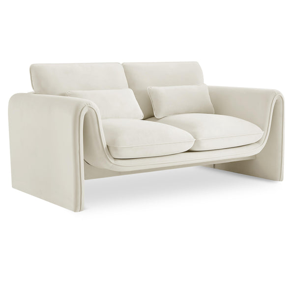 Meridian Sloan Cream Velvet Fabric Loveseat IMAGE 1