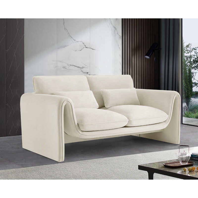 Meridian Sloan Cream Velvet Fabric Loveseat IMAGE 2