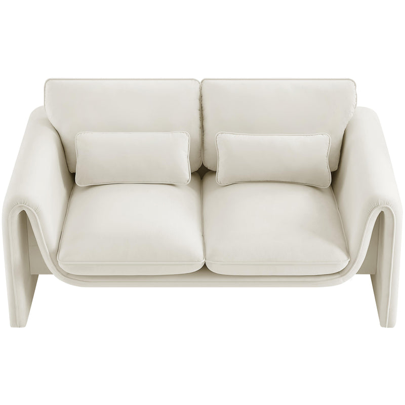 Meridian Sloan Cream Velvet Fabric Loveseat IMAGE 5