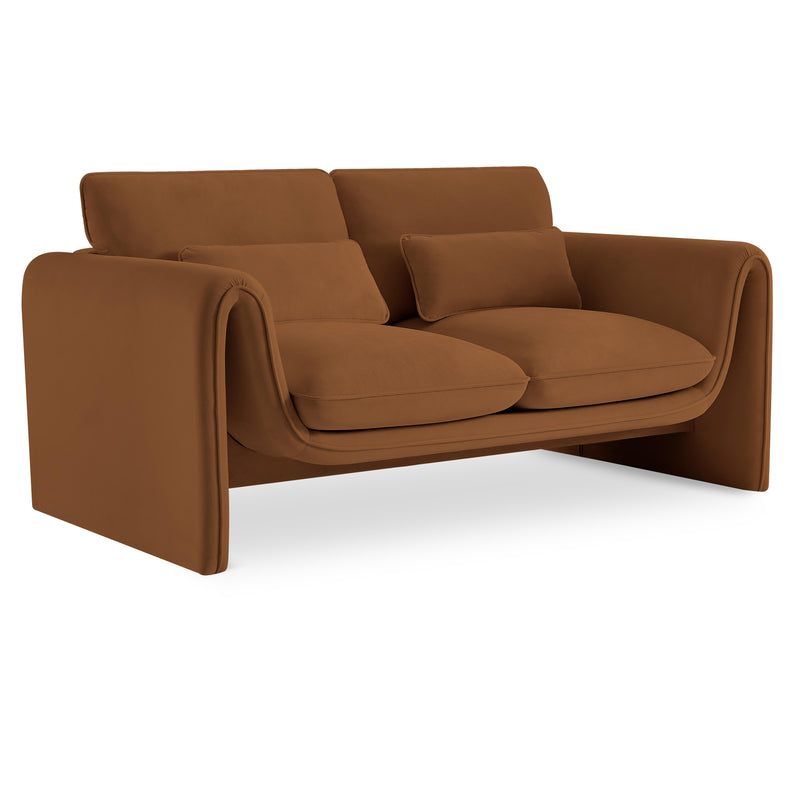 Meridian Sloan Saddle Velvet Fabric Loveseat IMAGE 1