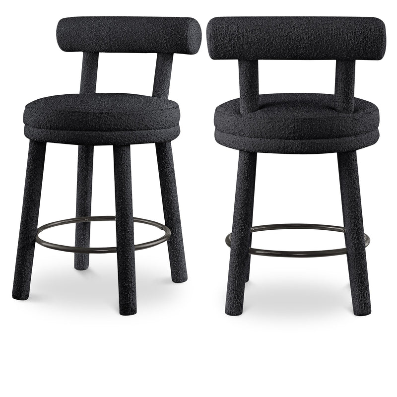 Meridian Parlor Black Boucle Fabric Stool IMAGE 1