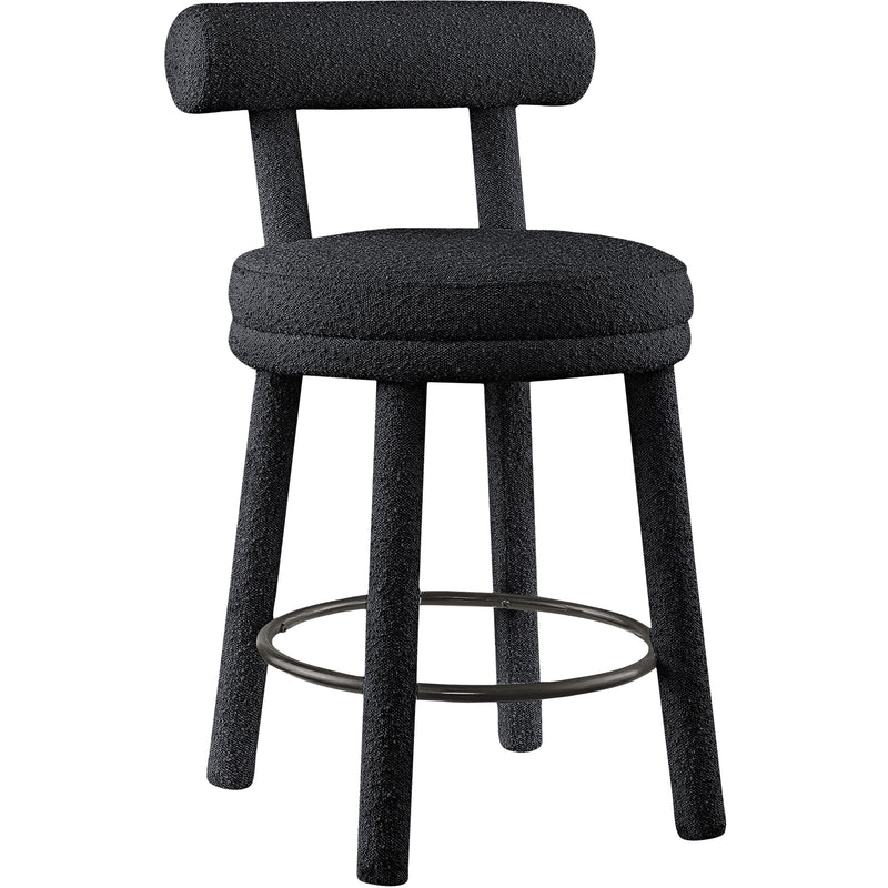 Meridian Parlor Black Boucle Fabric Stool IMAGE 3