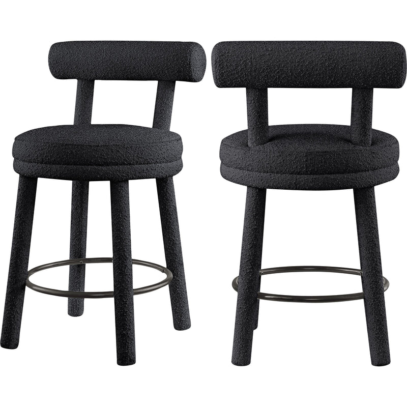 Meridian Parlor Black Boucle Fabric Stool IMAGE 9