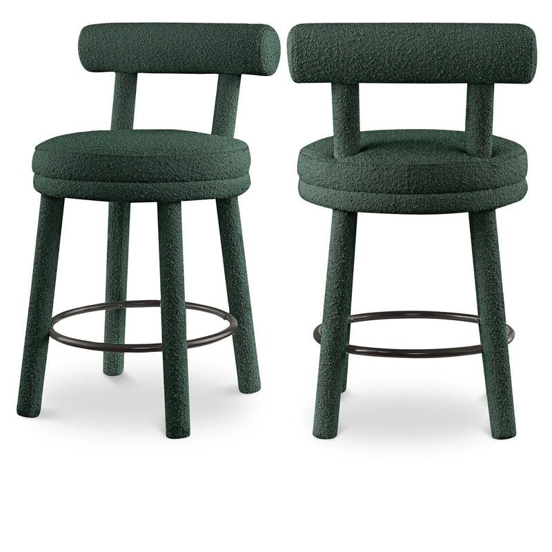 Meridian Parlor Green Boucle Fabric Stool IMAGE 1