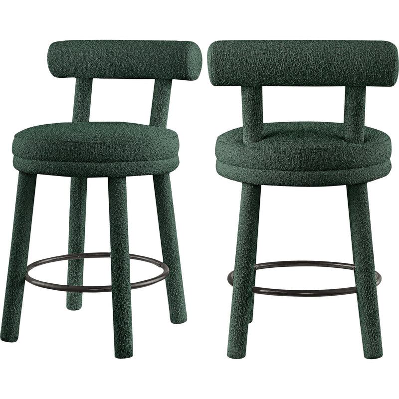 Meridian Parlor Green Boucle Fabric Stool IMAGE 9