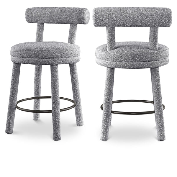 Meridian Parlor Grey Boucle Fabric Stool IMAGE 1