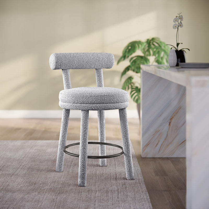 Meridian Parlor Grey Boucle Fabric Stool IMAGE 8