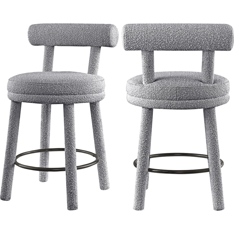 Meridian Parlor Grey Boucle Fabric Stool IMAGE 9