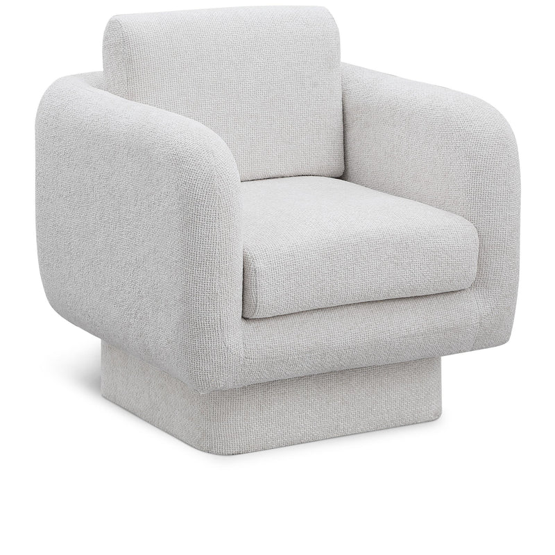 Meridian Alessandra Cream Chenille Fabric Swivel Accent Chair IMAGE 1