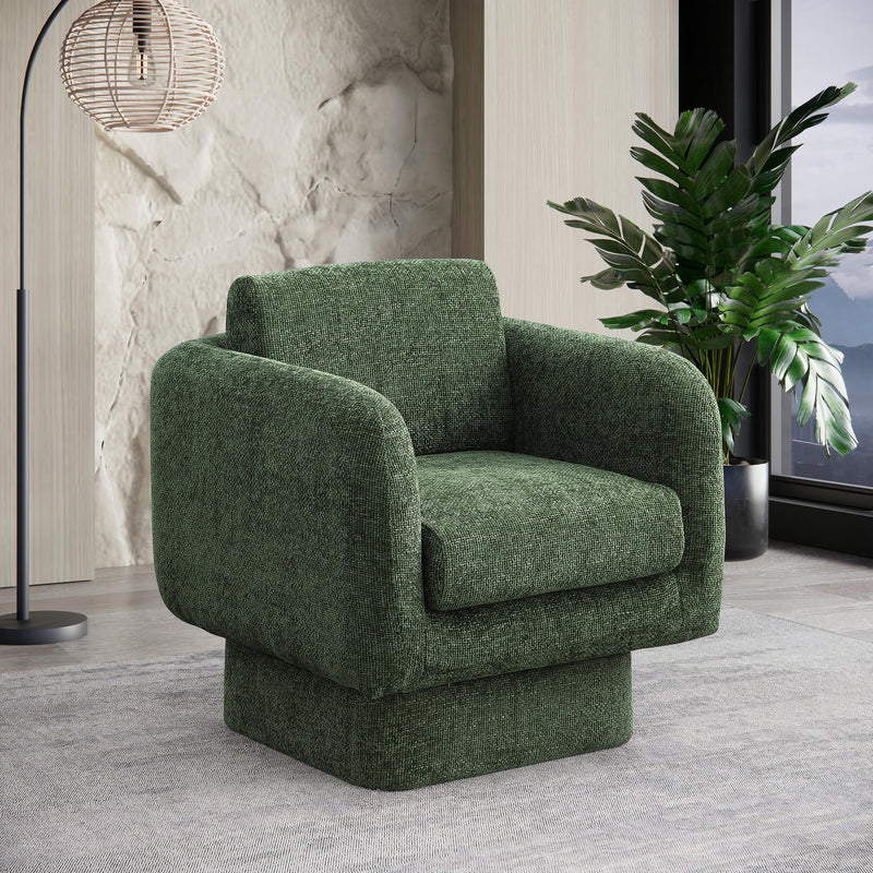 Meridian Alessandra Green Chenille Fabric Swivel Accent Chair IMAGE 2