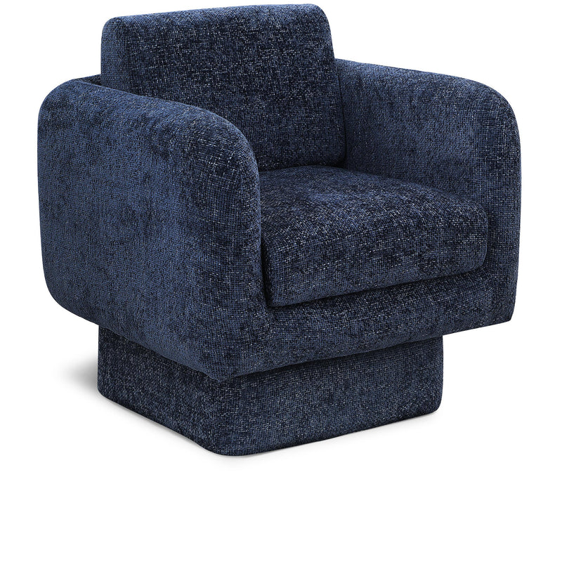 Meridian Alessandra Navy Chenille Fabric Swivel Accent Chair IMAGE 1