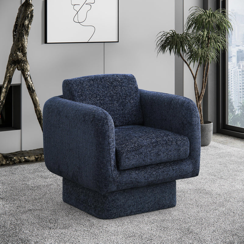 Meridian Alessandra Navy Chenille Fabric Swivel Accent Chair IMAGE 2